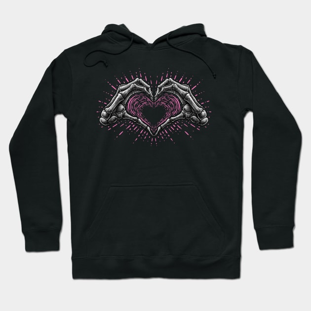 Skeleton Heart Hand Sign Hoodie by LillyRise